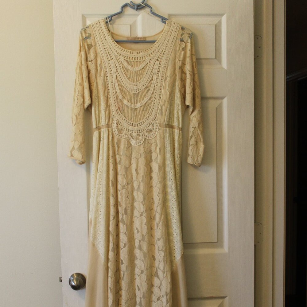 Victorian cream lace full length gown